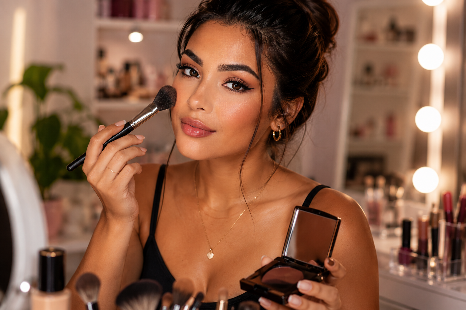 Mulher se maquiando em tutorial de maquiagem para iniciantes