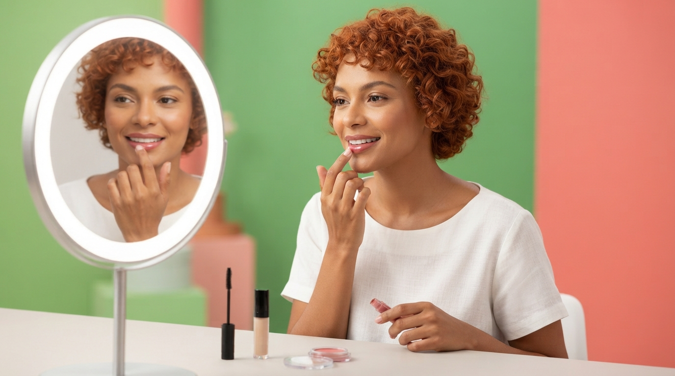 Mulher aplicando e esfumando contorno facial