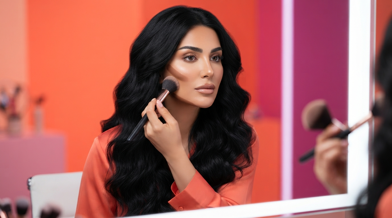 Mulher fazendo maquiagem minimalista com poucos produtos
