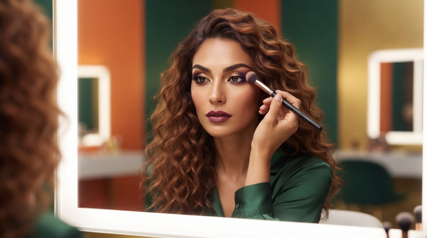 Mulher aplicando maquiagem para destacar olhos castanhos